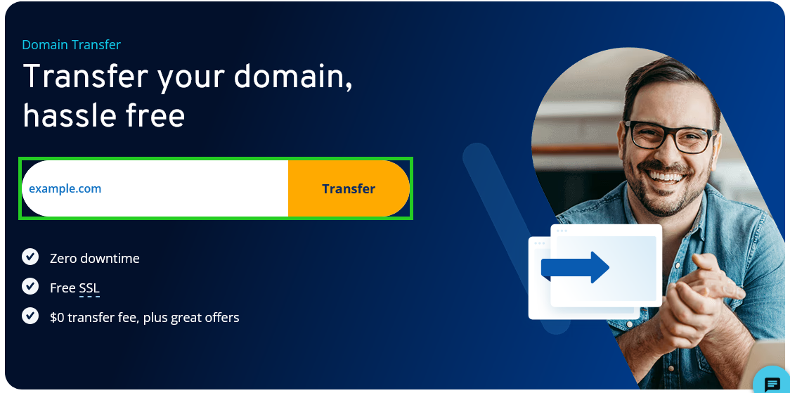The IONOS domain transfer search page, for looking up domains to potentially transfer.