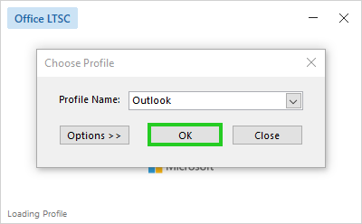 Illustration: Dialogue box for selecting an Outlook profile when Outlook 2024 is started for the first time