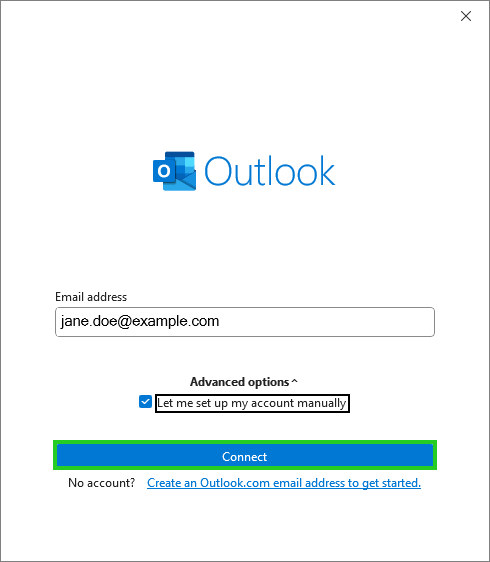 Illustration: Dialogue box for adding an account in Outlook 2024