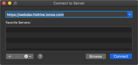 The Connect to Server dialog window in Mac.