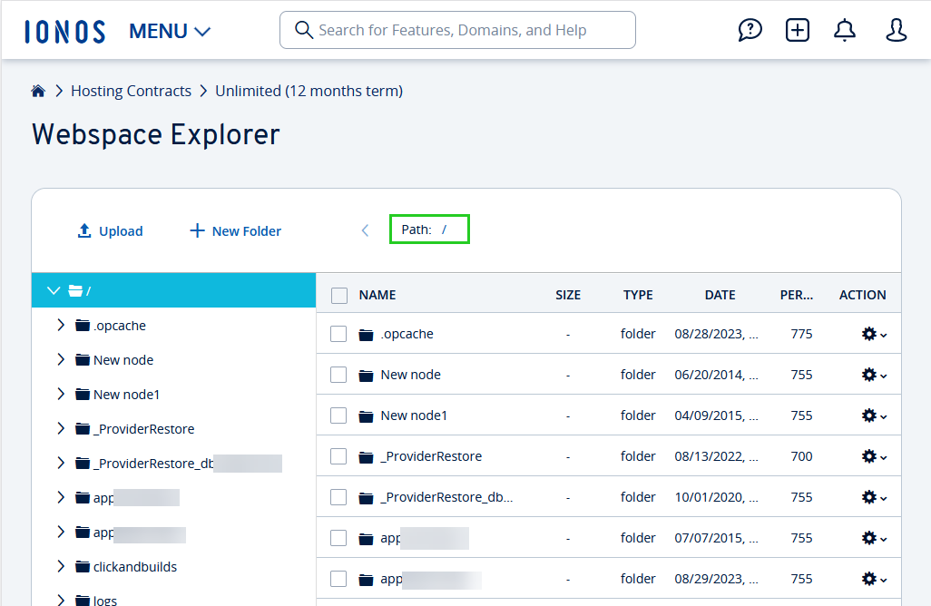 The path highlighted within the Webspace Explorer.