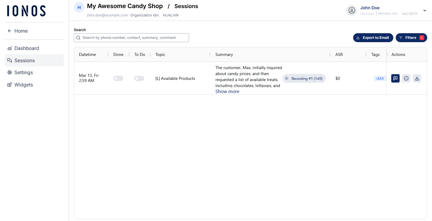 The IONOS AI Receptionist Sessions.