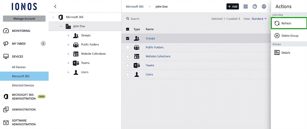 The Refresh option is highlighted in the MyDefender administration.