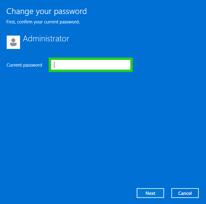 The Windows Server 2025 Change your password window with the password field highlighted.