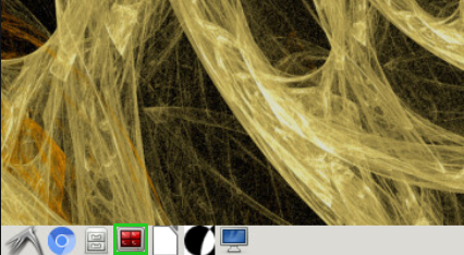 Screenshot: Das Knoppix-Desktop-Menü zeigt das Bildschirmsymbol, das zum Starten des Terminal Emulators verwendet wird.