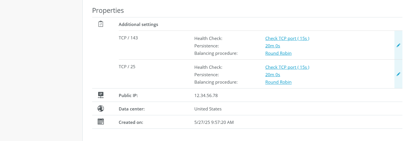 Screenshot: The Load Balancers page is displayed in the Cloud Panel. The Properties section is highlighted.