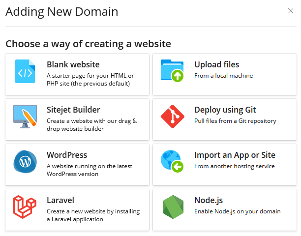 A screenshot of the Plesk panel Adding New Domain page
