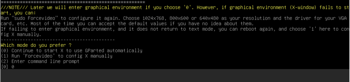 A screenshot of the mode preference configuration for 'GParted'