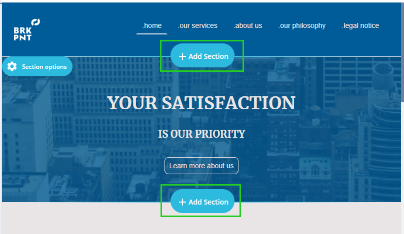 The Add Section buttons are highlighted.