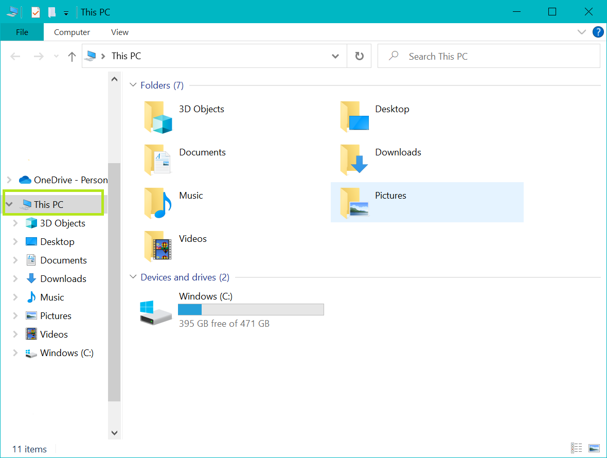 A screenshot of 'This PC' highlighted within Microsoft Windows Explorer